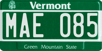 VT license plate MAE085