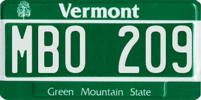 VT license plate MBO209