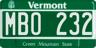 VT license plate MBO232