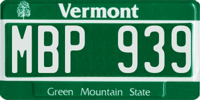 VT license plate MBP939