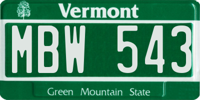 VT license plate MBW543
