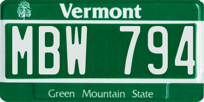 VT license plate MBW794