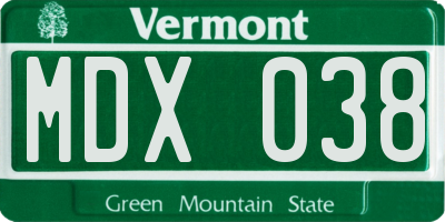 VT license plate MDX038