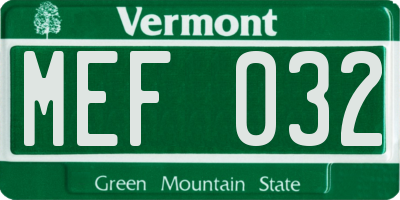 VT license plate MEF032