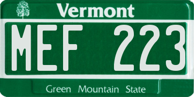 VT license plate MEF223