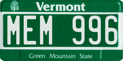 VT license plate MEM996
