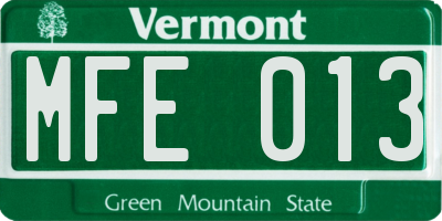 VT license plate MFE013