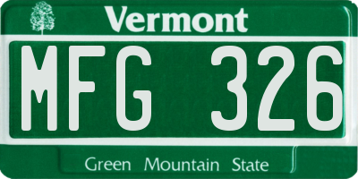 VT license plate MFG326