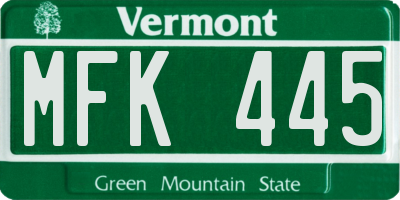 VT license plate MFK445