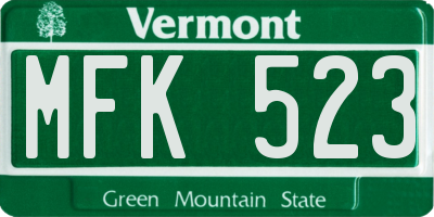 VT license plate MFK523