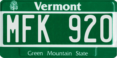 VT license plate MFK920