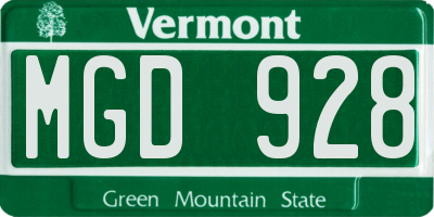 VT license plate MGD928
