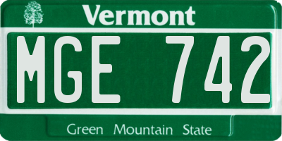 VT license plate MGE742