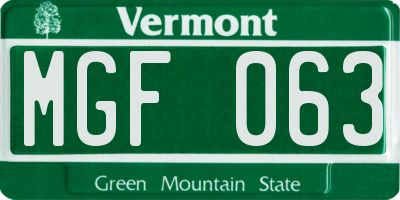 VT license plate MGF063
