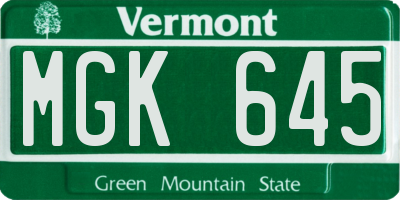 VT license plate MGK645