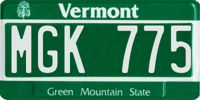 VT license plate MGK775