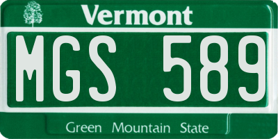 VT license plate MGS589