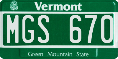 VT license plate MGS670