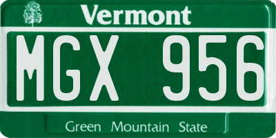 VT license plate MGX956