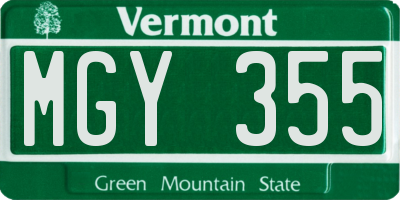 VT license plate MGY355