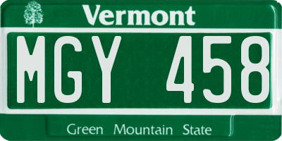 VT license plate MGY458