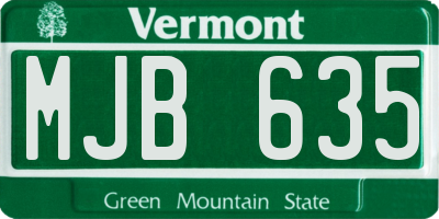 VT license plate MJB635