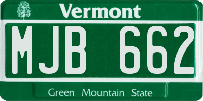 VT license plate MJB662
