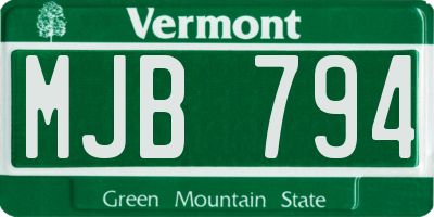VT license plate MJB794