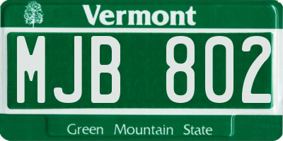 VT license plate MJB802