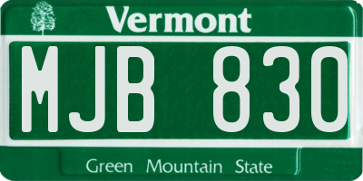 VT license plate MJB830