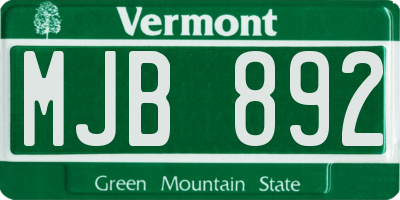 VT license plate MJB892