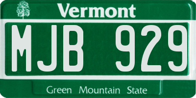 VT license plate MJB929