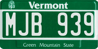 VT license plate MJB939