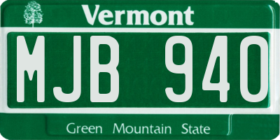 VT license plate MJB940