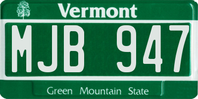VT license plate MJB947