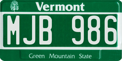 VT license plate MJB986