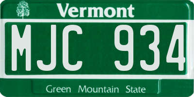 VT license plate MJC934