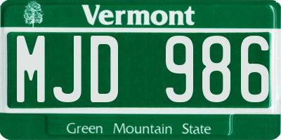 VT license plate MJD986