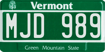 VT license plate MJD989