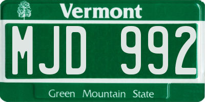 VT license plate MJD992