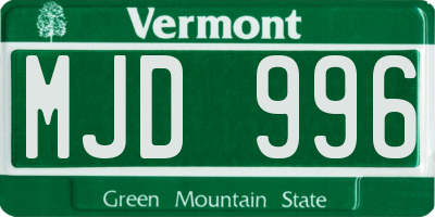 VT license plate MJD996