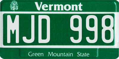 VT license plate MJD998