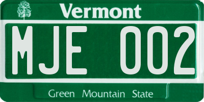 VT license plate MJE002