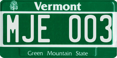 VT license plate MJE003
