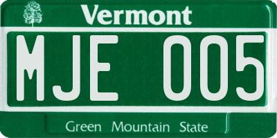 VT license plate MJE005