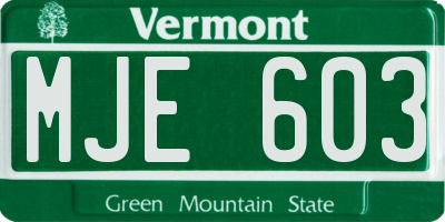 VT license plate MJE603