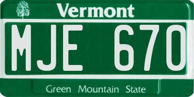 VT license plate MJE670