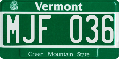 VT license plate MJF036