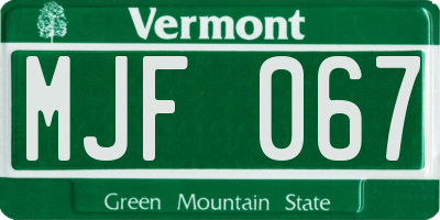 VT license plate MJF067