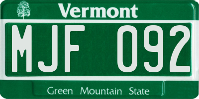 VT license plate MJF092